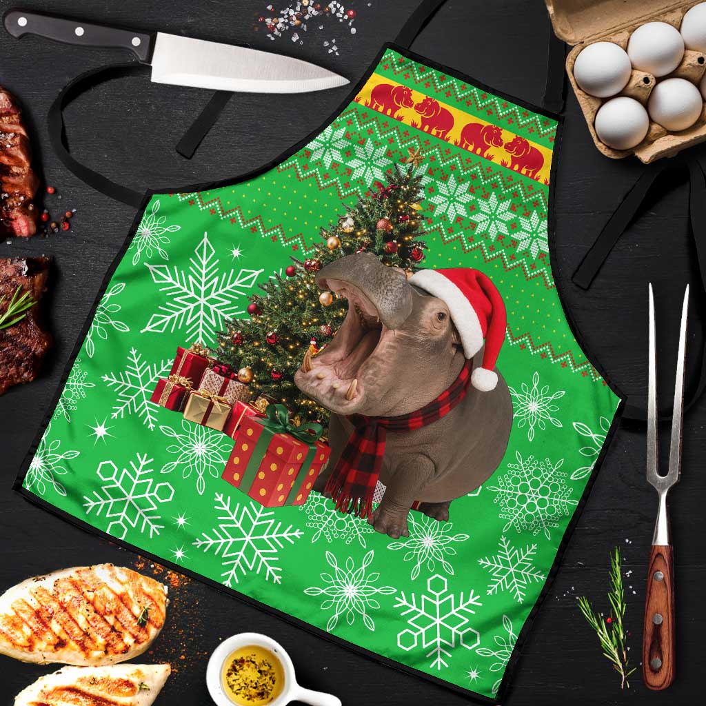 Mali Christmas Apron with Hippo Santa Hat Snowflakes and Holiday Gift - Wonder Print Shop