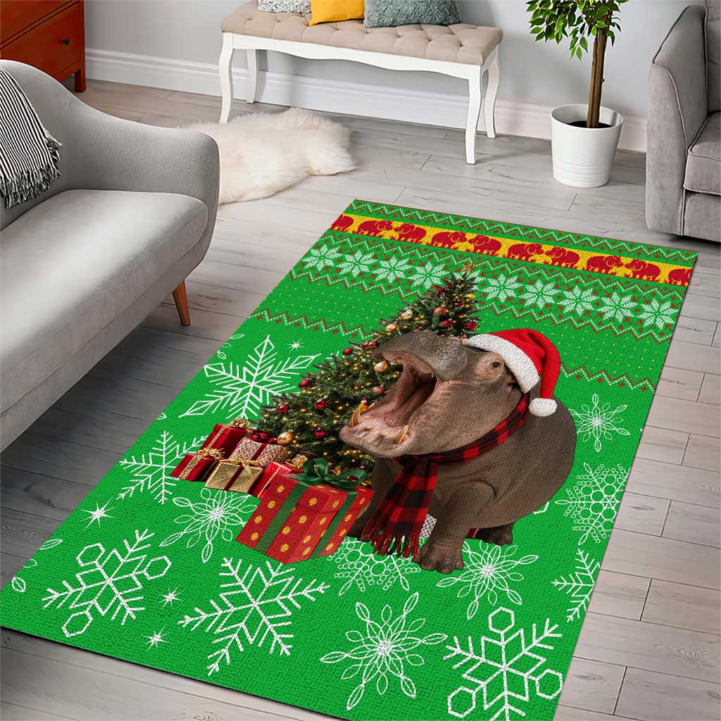 Mali Christmas Area Rug with Hippo Santa Hat Snowflakes and Holiday Gift - Wonder Print Shop