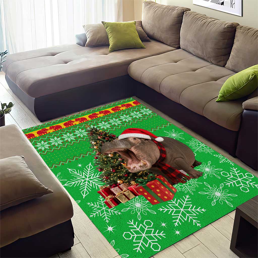 Mali Christmas Area Rug with Hippo Santa Hat Snowflakes and Holiday Gift - Wonder Print Shop