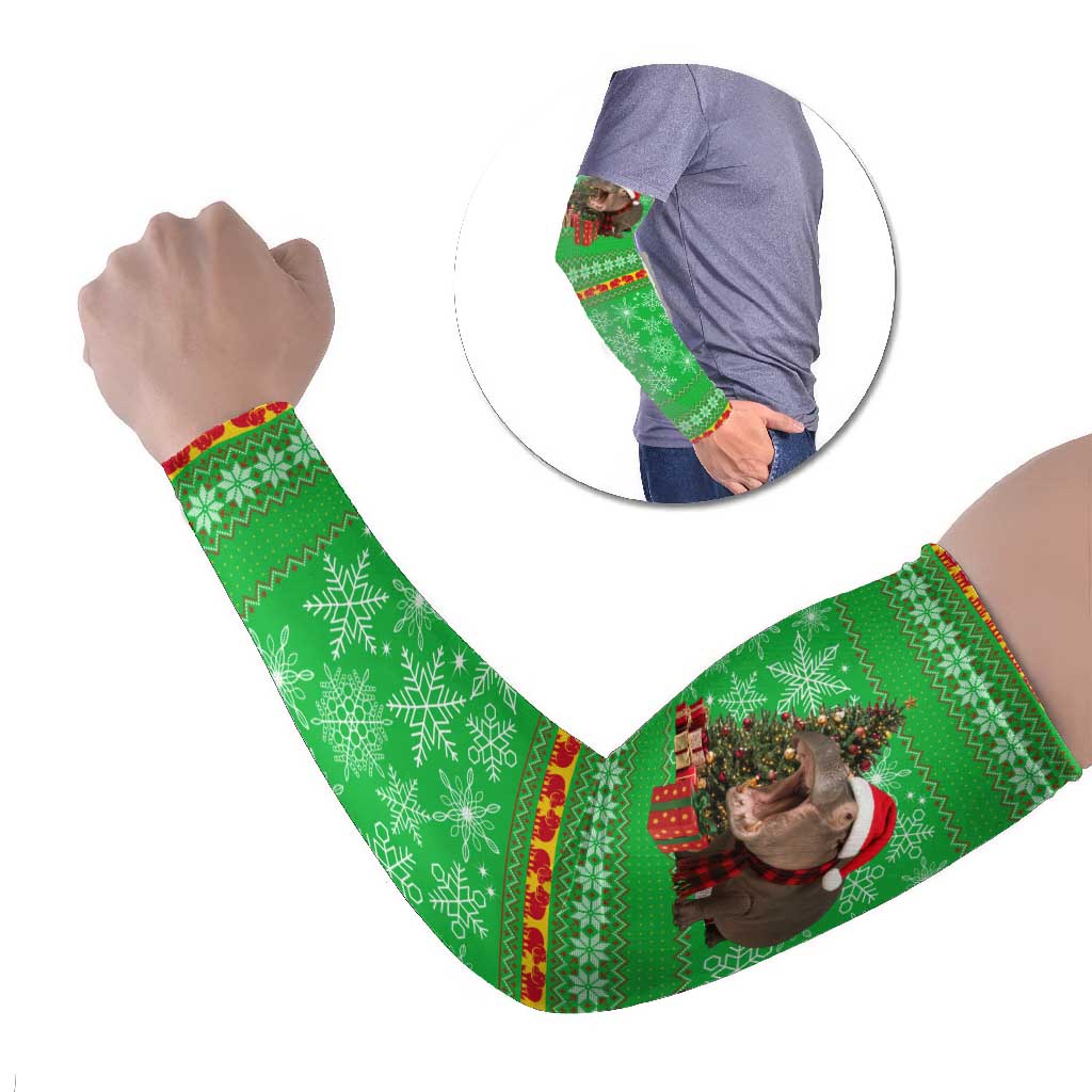 Mali Christmas Arm Sleeves with Hippo Santa Hat Snowflakes and Holiday Gift - Wonder Print Shop