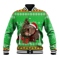 Mali Christmas Baseball Jacket with Hippo Santa Hat Snowflakes and Holiday Gift - Wonder Print Shop