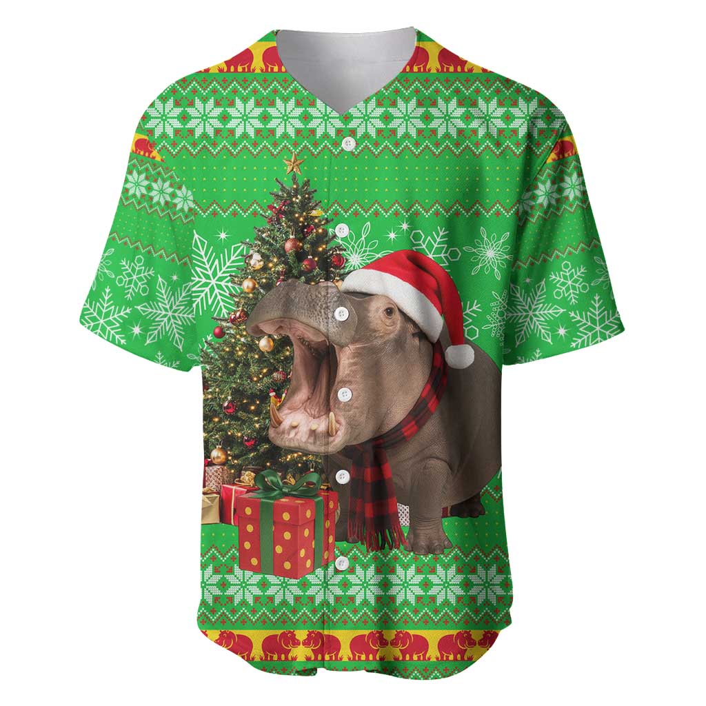 Mali Christmas Baseball Jersey with Hippo Santa Hat Snowflakes and Holiday Gift - Wonder Print Shop