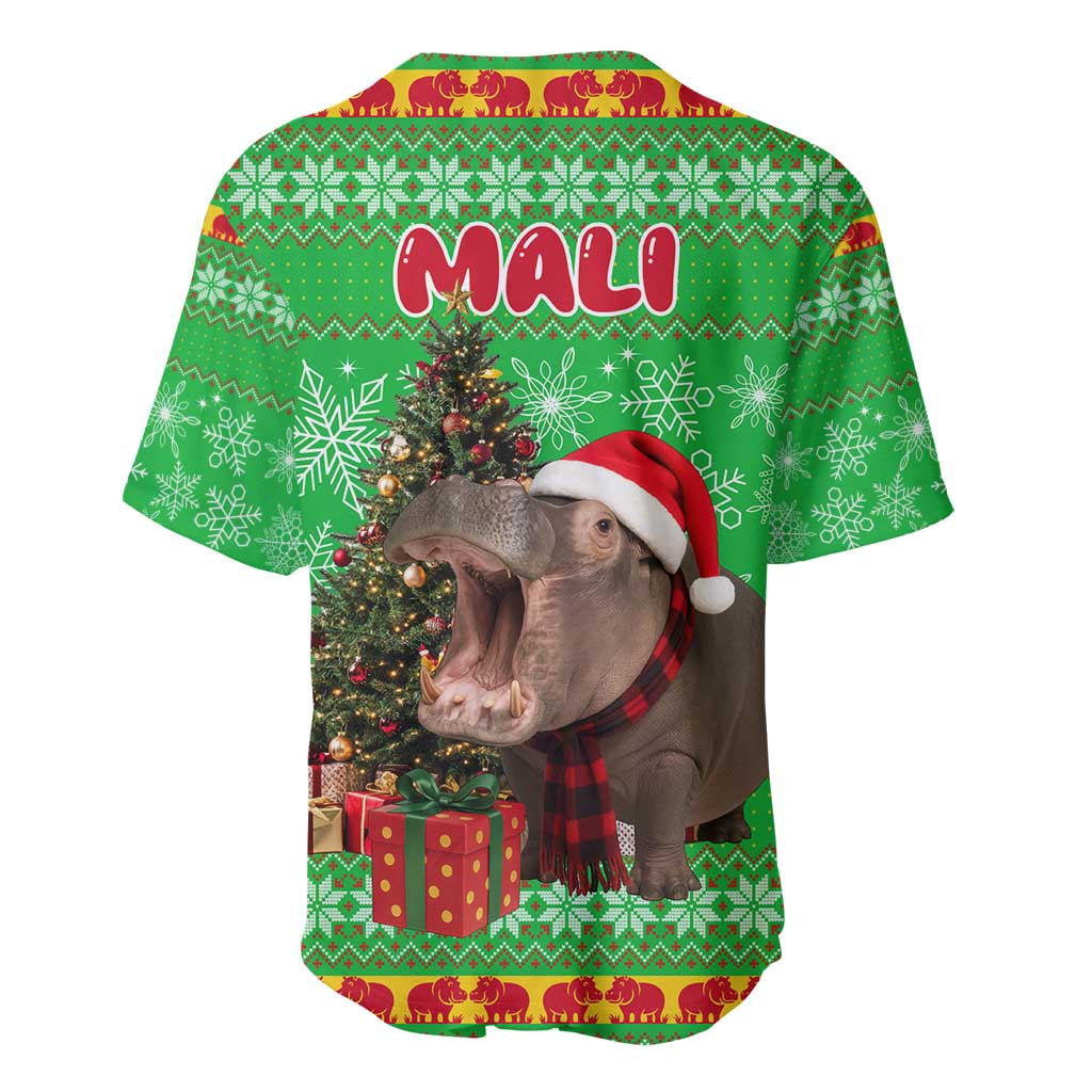 Mali Christmas Baseball Jersey with Hippo Santa Hat Snowflakes and Holiday Gift - Wonder Print Shop