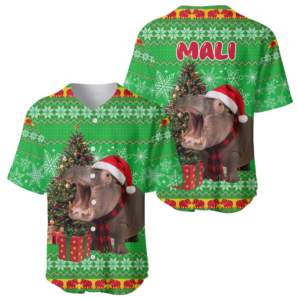 Mali Christmas Baseball Jersey with Hippo Santa Hat Snowflakes and Holiday Gift - Wonder Print Shop