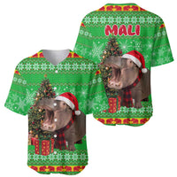 Mali Christmas Baseball Jersey with Hippo Santa Hat Snowflakes and Holiday Gift - Wonder Print Shop