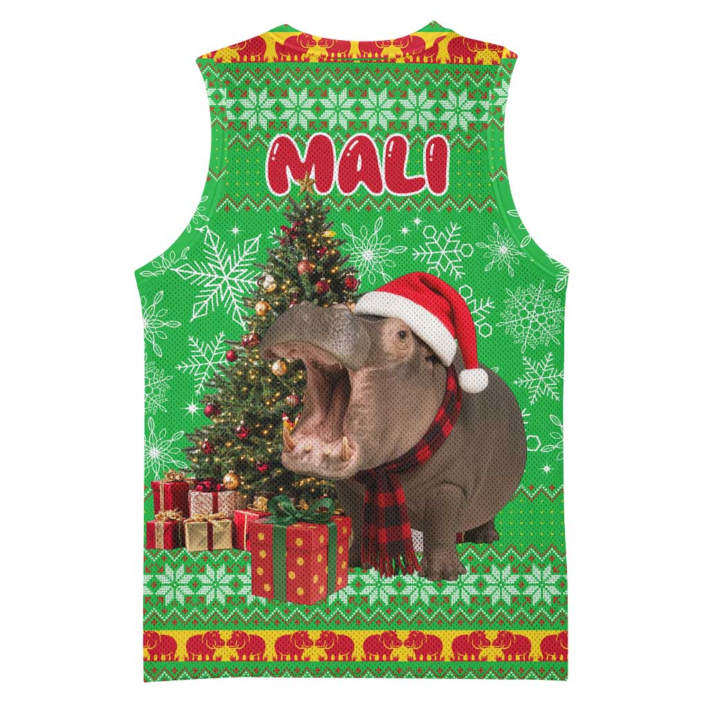 Mali Christmas Basketball Jersey with Hippo Santa Hat Snowflakes and Holiday Gift - Wonder Print Shop