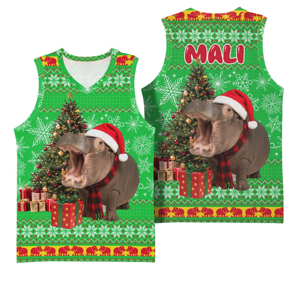 Mali Christmas Basketball Jersey with Hippo Santa Hat Snowflakes and Holiday Gift - Wonder Print Shop