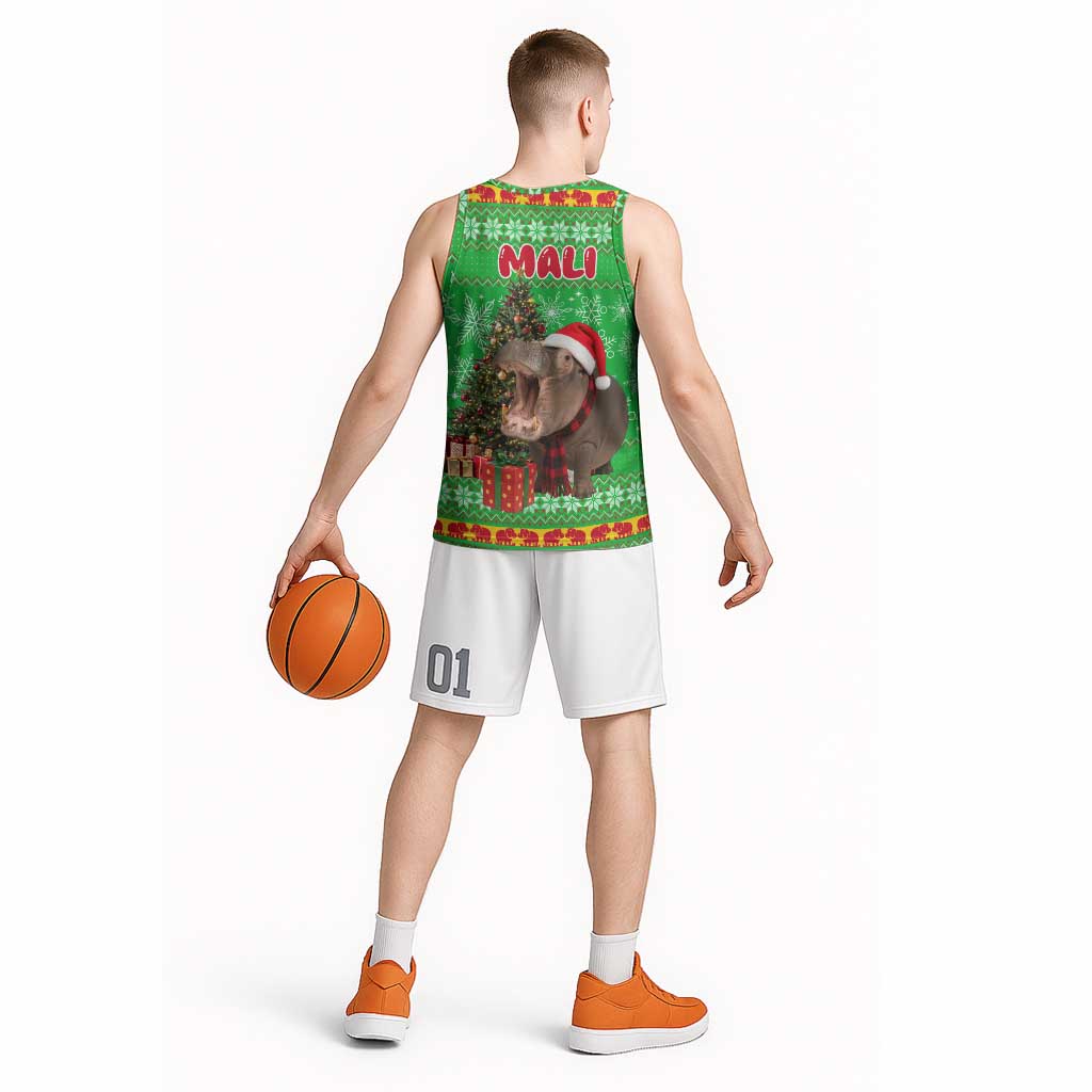 Mali Christmas Basketball Jersey with Hippo Santa Hat Snowflakes and Holiday Gift - Wonder Print Shop