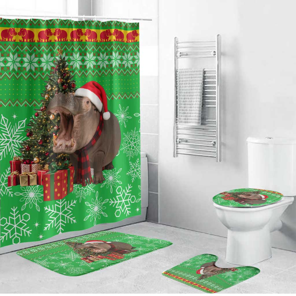 Mali Christmas Bathroom Set with Hippo Santa Hat Snowflakes and Holiday Gift - Wonder Print Shop