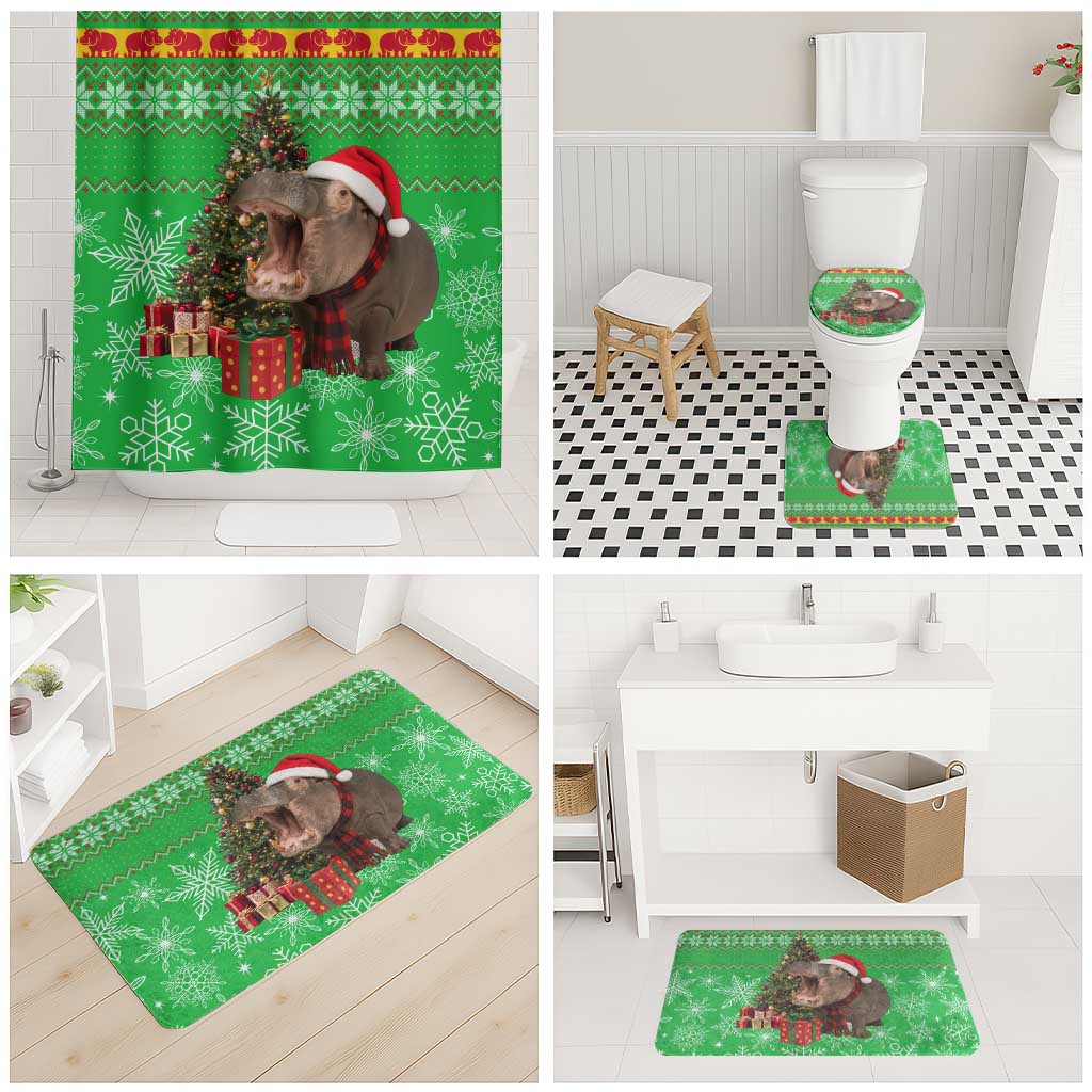 Mali Christmas Bathroom Set with Hippo Santa Hat Snowflakes and Holiday Gift - Wonder Print Shop
