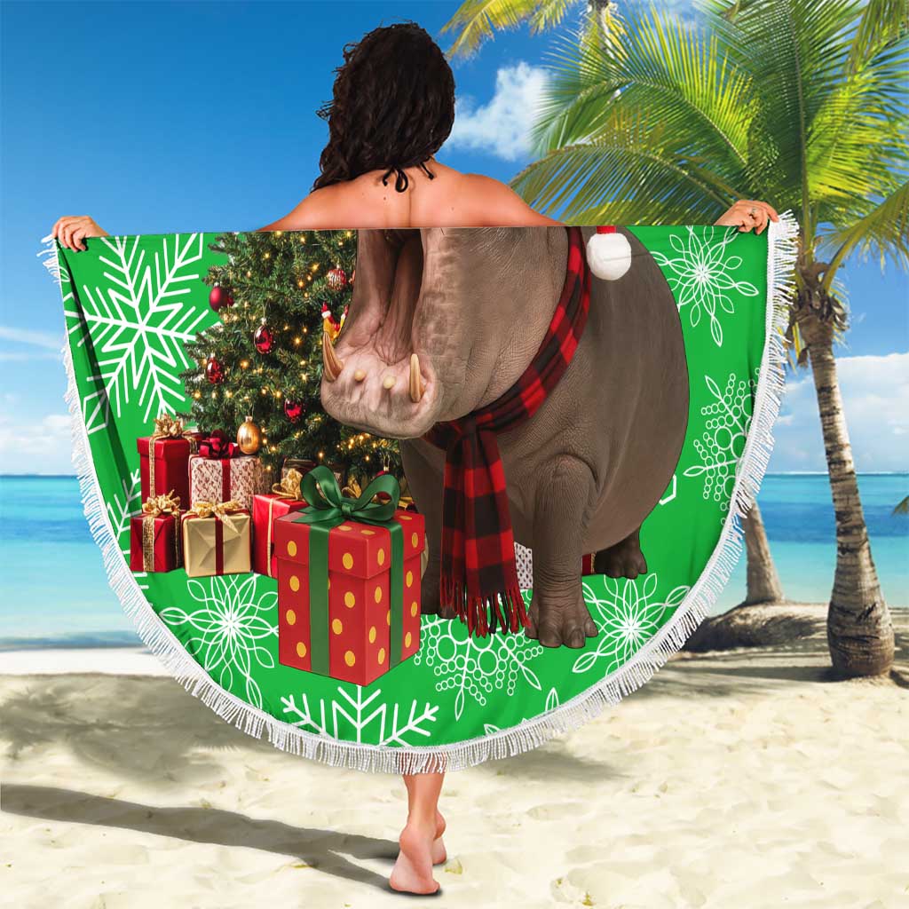 Mali Christmas Beach Blanket with Hippo Santa Hat Snowflakes and Holiday Gift - Wonder Print Shop