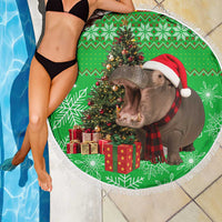 Mali Christmas Beach Blanket with Hippo Santa Hat Snowflakes and Holiday Gift - Wonder Print Shop