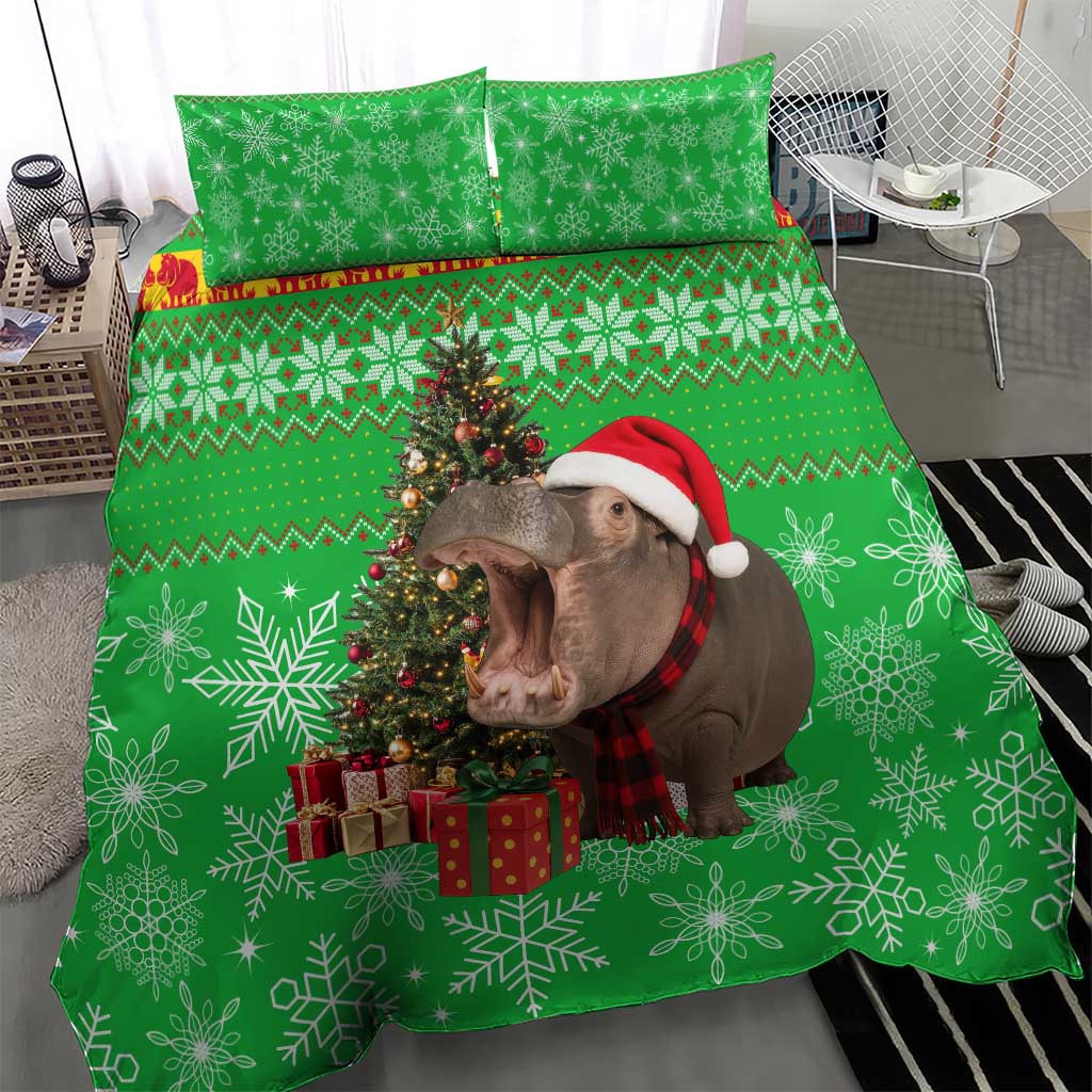 Mali Christmas Bedding Set with Hippo Santa Hat Snowflakes and Holiday Gift - Wonder Print Shop