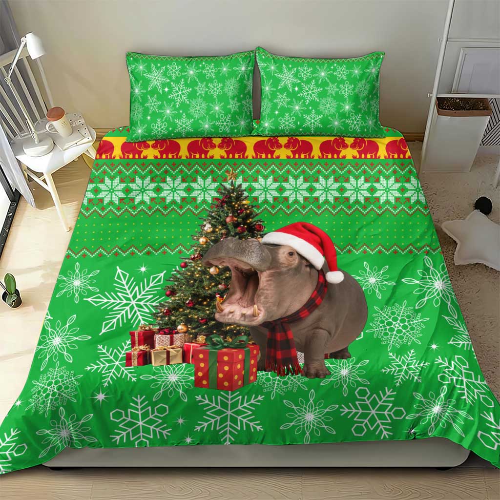 Mali Christmas Bedding Set with Hippo Santa Hat Snowflakes and Holiday Gift - Wonder Print Shop