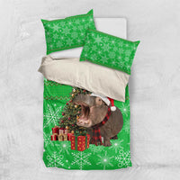 Mali Christmas Bedding Set with Hippo Santa Hat Snowflakes and Holiday Gift - Wonder Print Shop