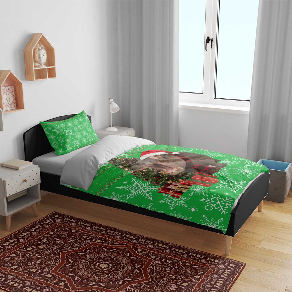 Mali Christmas Bedding Set with Hippo Santa Hat Snowflakes and Holiday Gift - Wonder Print Shop