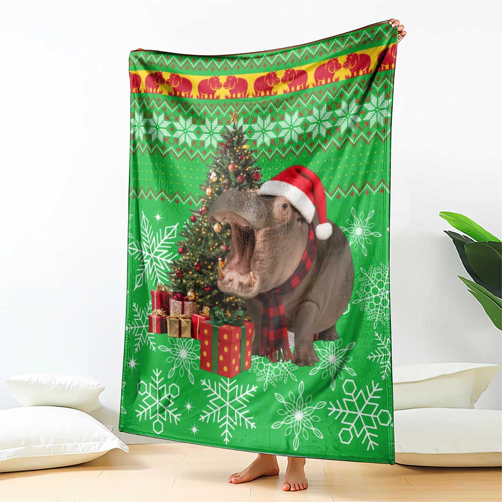 Mali Christmas Blanket with Hippo Santa Hat Snowflakes and Holiday Gift - Wonder Print Shop