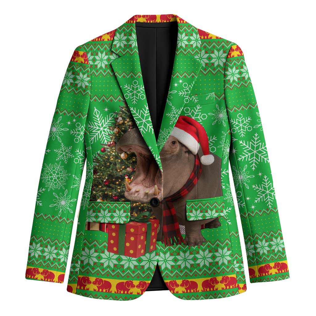 Mali Christmas Blazer with Hippo Santa Hat Snowflakes and Holiday Gift - Wonder Print Shop