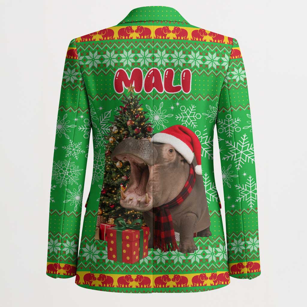 Mali Christmas Blazer with Hippo Santa Hat Snowflakes and Holiday Gift - Wonder Print Shop