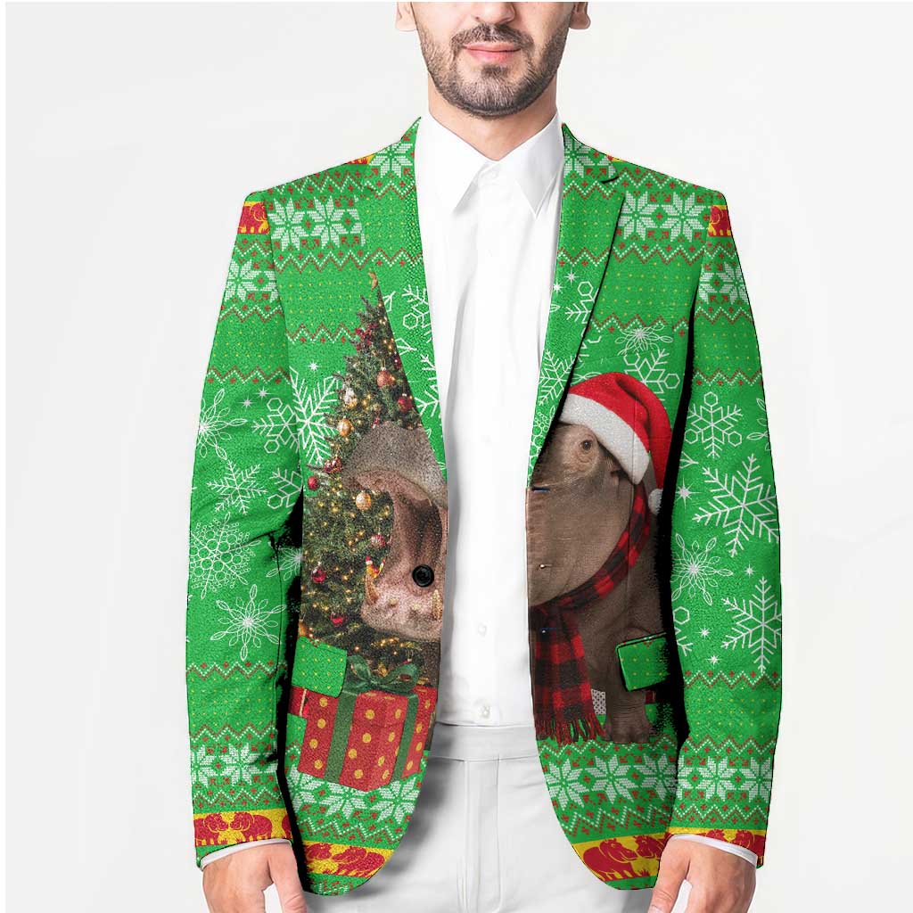 Mali Christmas Blazer with Hippo Santa Hat Snowflakes and Holiday Gift - Wonder Print Shop