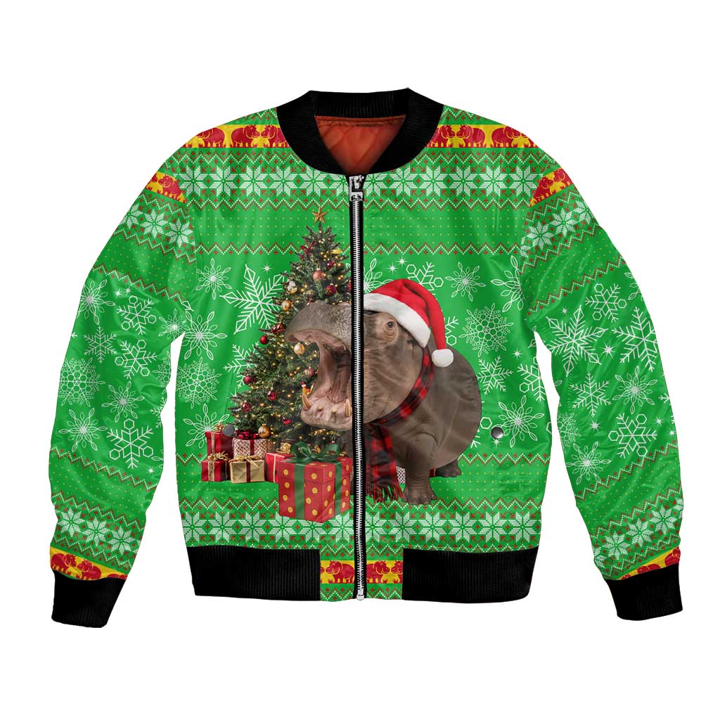 Mali Christmas Bomber Jacket with Hippo Santa Hat Snowflakes and Holiday Gift - Wonder Print Shop