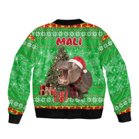 Mali Christmas Bomber Jacket with Hippo Santa Hat Snowflakes and Holiday Gift - Wonder Print Shop