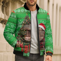 Mali Christmas Bomber Puffer Jacket with Hippo Santa Hat Snowflakes and Holiday Gift - Wonder Print Shop