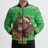 Mali Christmas Bomber Puffer Jacket with Hippo Santa Hat Snowflakes and Holiday Gift - Wonder Print Shop