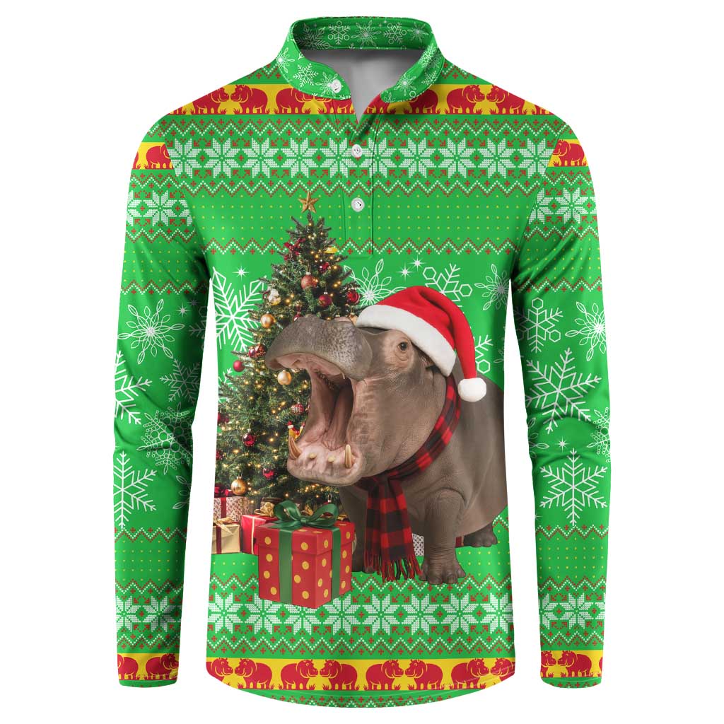 Mali Christmas Button Sweatshirt with Hippo Santa Hat Snowflakes and Holiday Gift - Wonder Print Shop