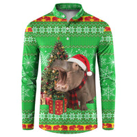 Mali Christmas Button Sweatshirt with Hippo Santa Hat Snowflakes and Holiday Gift - Wonder Print Shop