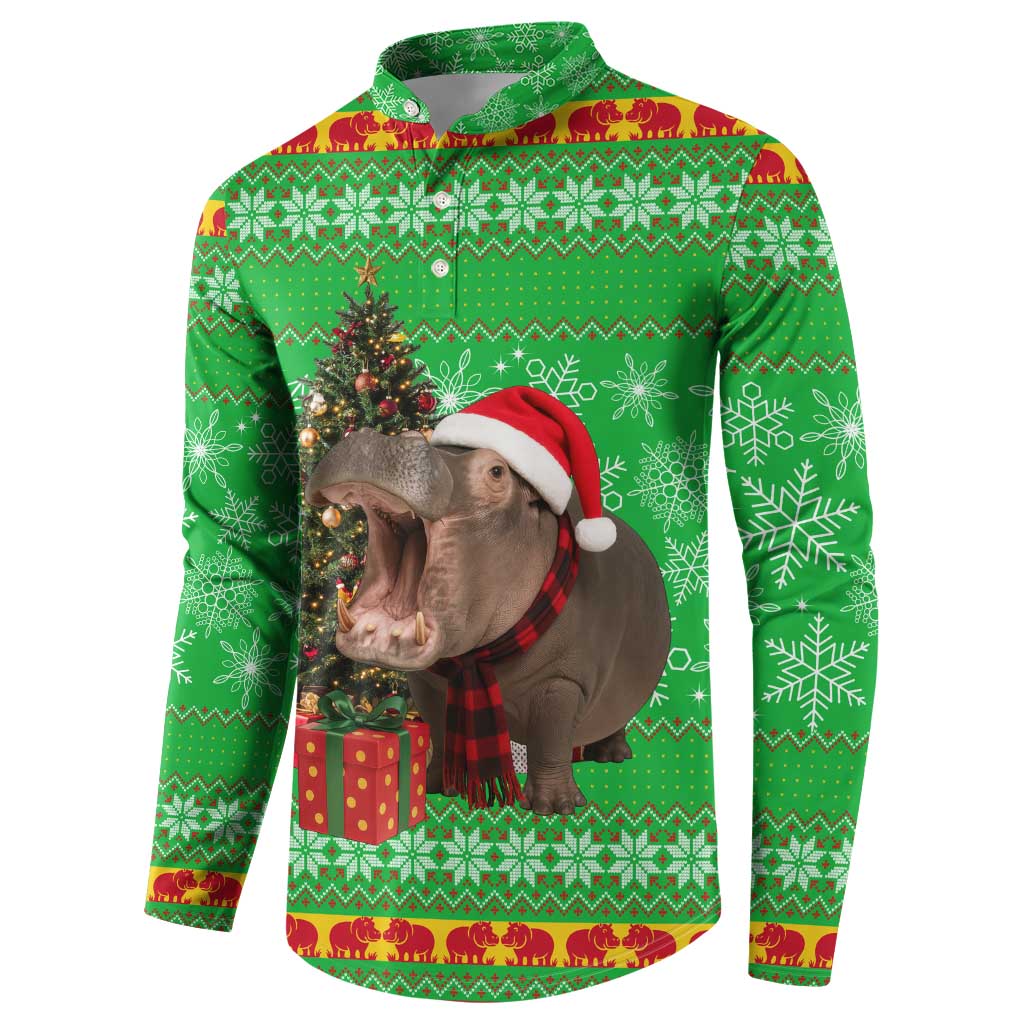 Mali Christmas Button Sweatshirt with Hippo Santa Hat Snowflakes and Holiday Gift - Wonder Print Shop