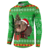 Mali Christmas Button Sweatshirt with Hippo Santa Hat Snowflakes and Holiday Gift - Wonder Print Shop