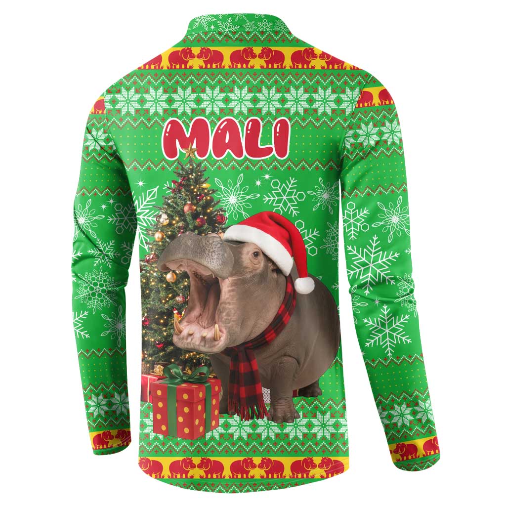 Mali Christmas Button Sweatshirt with Hippo Santa Hat Snowflakes and Holiday Gift - Wonder Print Shop