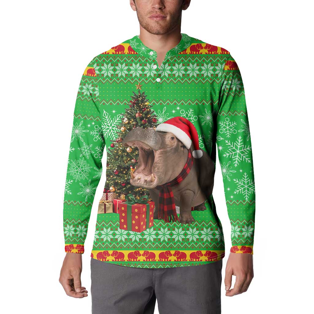 Mali Christmas Button Sweatshirt with Hippo Santa Hat Snowflakes and Holiday Gift - Wonder Print Shop