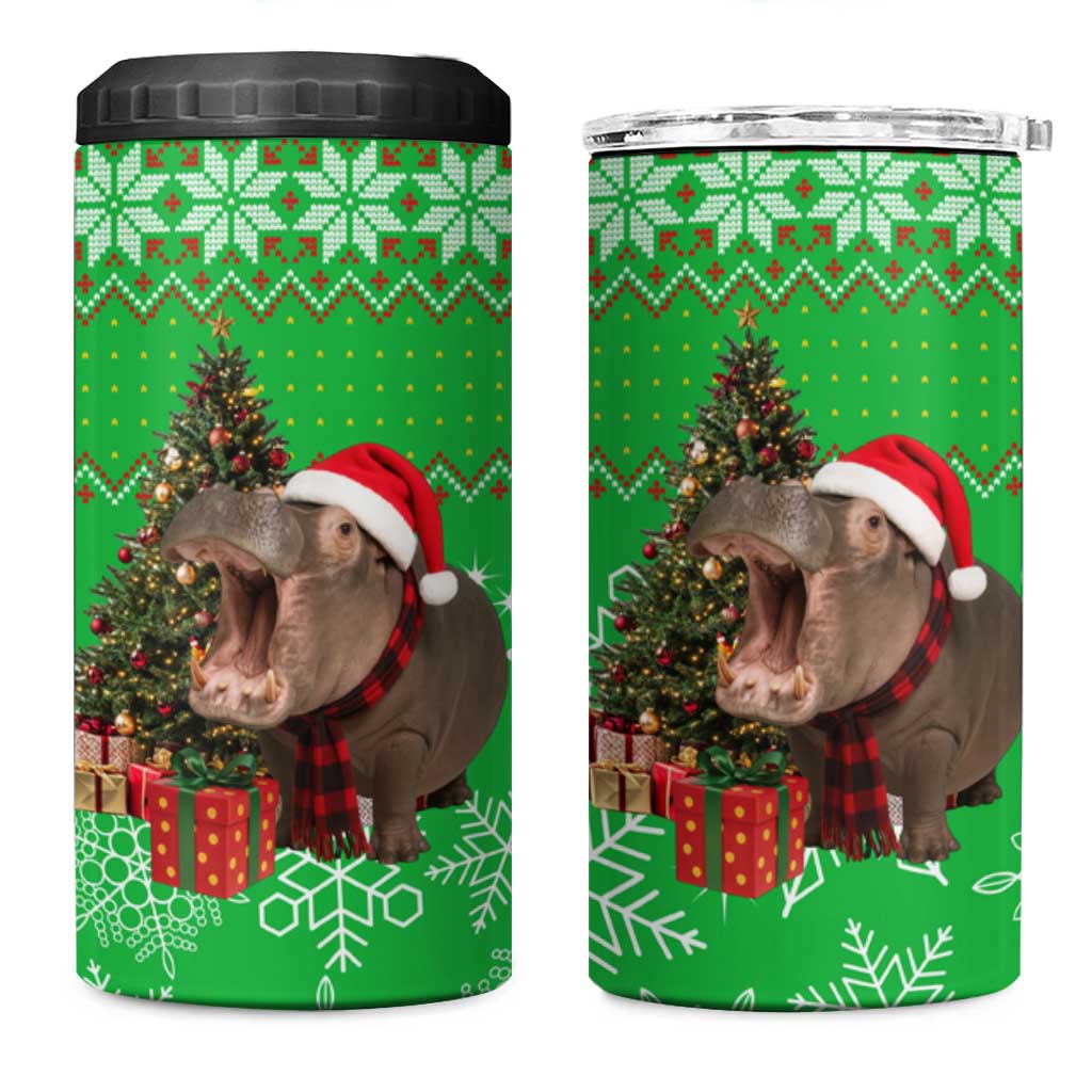 Mali Christmas 4 in 1 Can Cooler Tumbler with Hippo Santa Hat Snowflakes and Holiday Gift - Wonder Print Shop