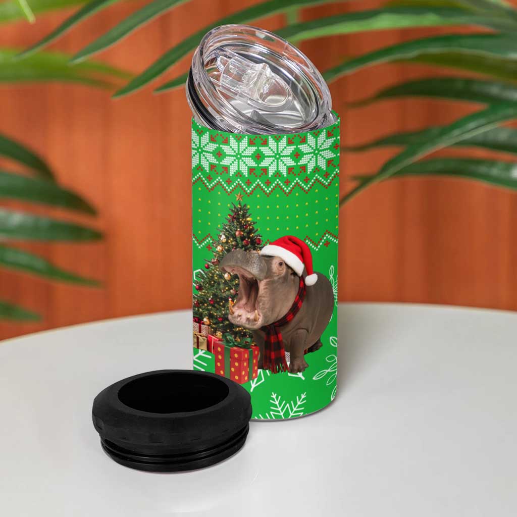 Mali Christmas 4 in 1 Can Cooler Tumbler with Hippo Santa Hat Snowflakes and Holiday Gift - Wonder Print Shop
