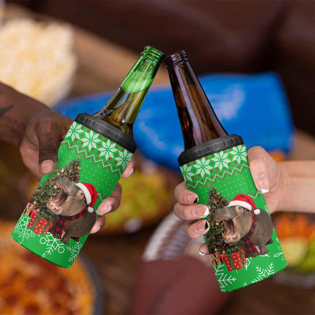 Mali Christmas 4 in 1 Can Cooler Tumbler with Hippo Santa Hat Snowflakes and Holiday Gift - Wonder Print Shop