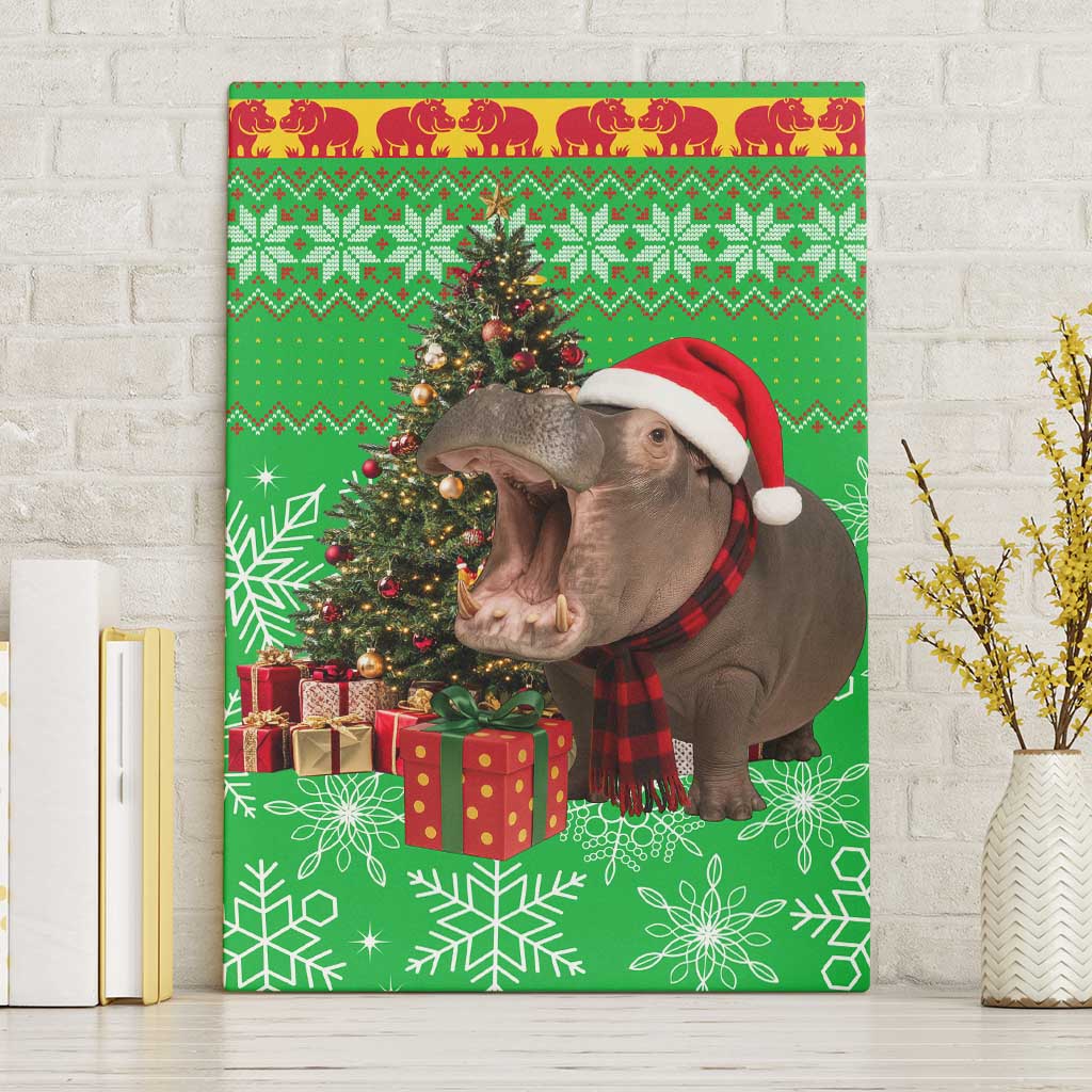 Mali Christmas Canvas Wall Art with Hippo Santa Hat Snowflakes and Holiday Gift - Wonder Print Shop