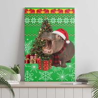 Mali Christmas Canvas Wall Art with Hippo Santa Hat Snowflakes and Holiday Gift - Wonder Print Shop