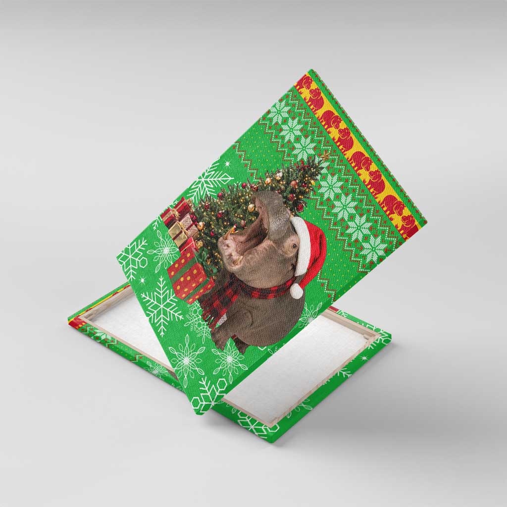 Mali Christmas Canvas Wall Art with Hippo Santa Hat Snowflakes and Holiday Gift - Wonder Print Shop