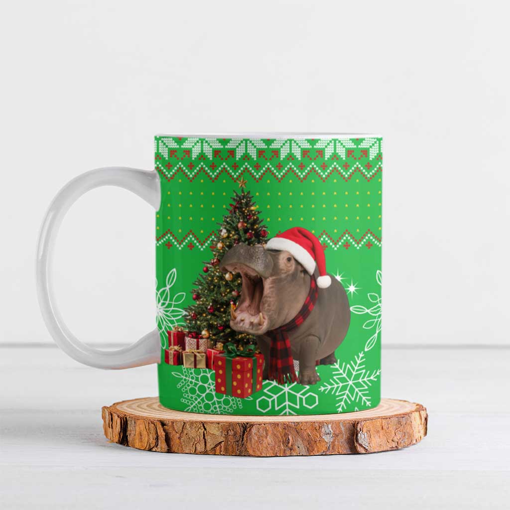 Mali Christmas Ceramic Mug with Hippo Santa Hat Snowflakes and Holiday Gift - Wonder Print Shop