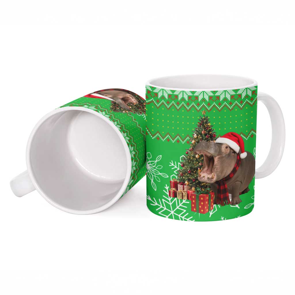 Mali Christmas Ceramic Mug with Hippo Santa Hat Snowflakes and Holiday Gift - Wonder Print Shop