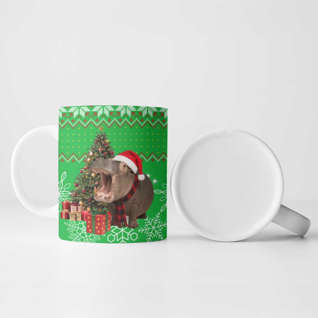 Mali Christmas Ceramic Mug with Hippo Santa Hat Snowflakes and Holiday Gift - Wonder Print Shop