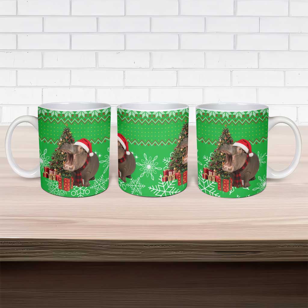 Mali Christmas Ceramic Mug with Hippo Santa Hat Snowflakes and Holiday Gift - Wonder Print Shop