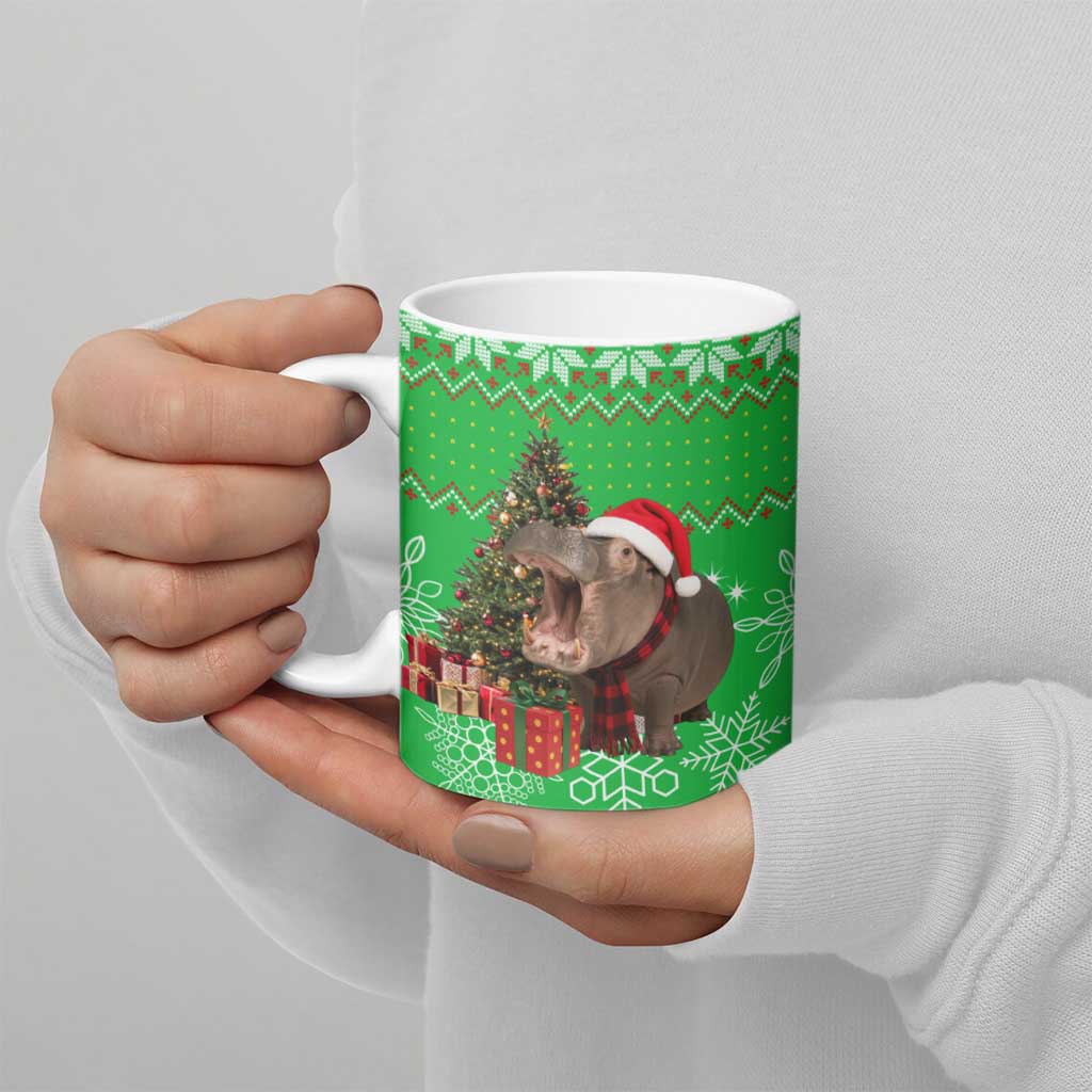 Mali Christmas Ceramic Mug with Hippo Santa Hat Snowflakes and Holiday Gift - Wonder Print Shop