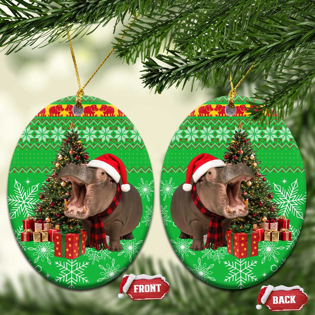 Mali Christmas Ceramic Ornament with Hippo Santa Hat Snowflakes and Holiday Gift - Wonder Print Shop