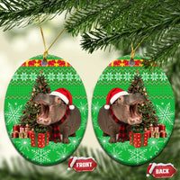 Mali Christmas Ceramic Ornament with Hippo Santa Hat Snowflakes and Holiday Gift - Wonder Print Shop