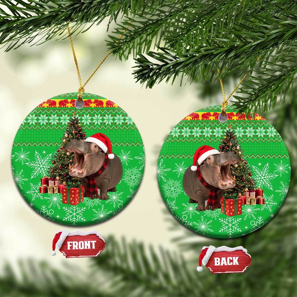 Mali Christmas Ceramic Ornament with Hippo Santa Hat Snowflakes and Holiday Gift - Wonder Print Shop