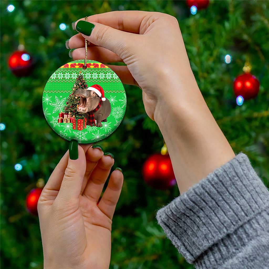 Mali Christmas Ceramic Ornament with Hippo Santa Hat Snowflakes and Holiday Gift - Wonder Print Shop