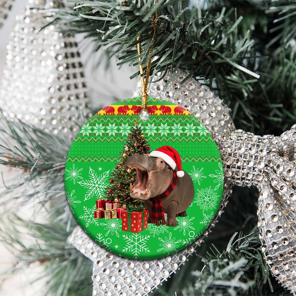 Mali Christmas Ceramic Ornament with Hippo Santa Hat Snowflakes and Holiday Gift - Wonder Print Shop